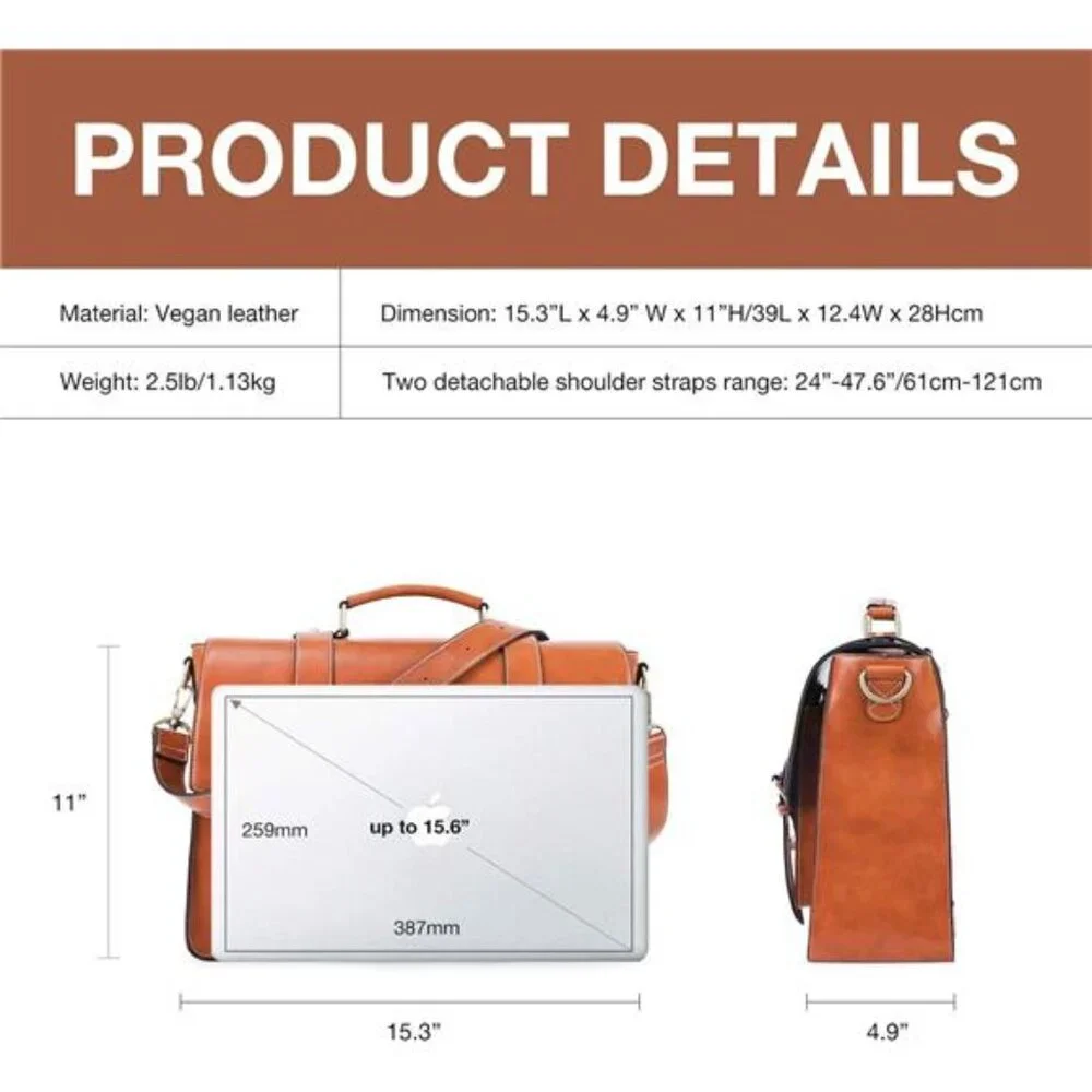 Backpack for Women Briefcase Messenger Laptop Bag Vegan Leather Satchel